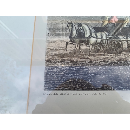 520 - 4 Large framed prints of various landmarks including Buckingham Palace and Hyde Park