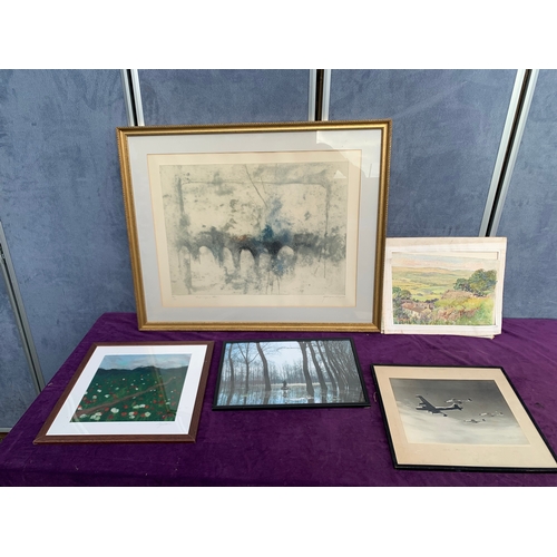 522 - Two signed prints, Original landscape scene and Two framed prints/photographs depicting a lake in th... 