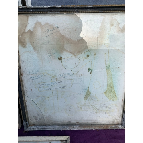 523 - Three Vintage Hand drawn sketches with Various messages and signatures.