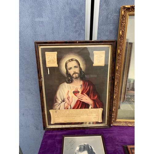 544 - A Collection of 7 framed prints including Religious themes and a signed Bebe Daniels photograph