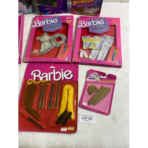 201 - Barbie Magic Pegasus Prince Aidan, Rockstars Derek and Baywatch Dolls with Various Barbie clothes an... 