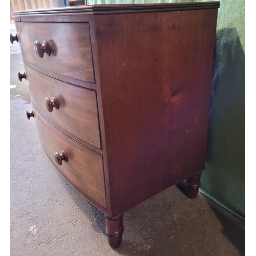 584 - 19th century Mahogany bow front chest of three drawers