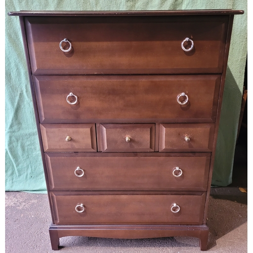 587 - Mid Century Stag Minstrel Tall Boy Chest of Drawers