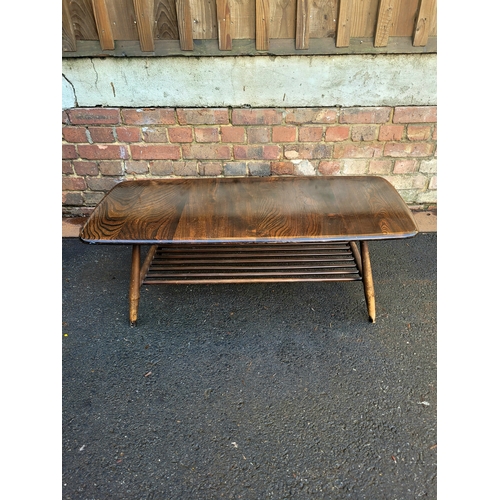 596 - Mid Century Ercol Plank Dark Elm Coffee Table