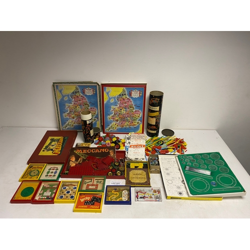 223 - Various Toys including, 2x Build it tubes, a Meccano set, Marbles, Mosiac Amusement puzzle game, Spi... 