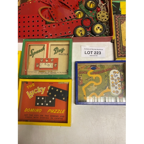223 - Various Toys including, 2x Build it tubes, a Meccano set, Marbles, Mosiac Amusement puzzle game, Spi... 