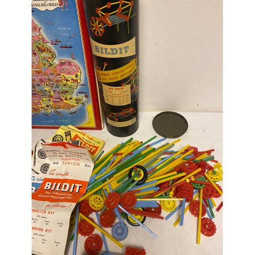 223 - Various Toys including, 2x Build it tubes, a Meccano set, Marbles, Mosiac Amusement puzzle game, Spi... 