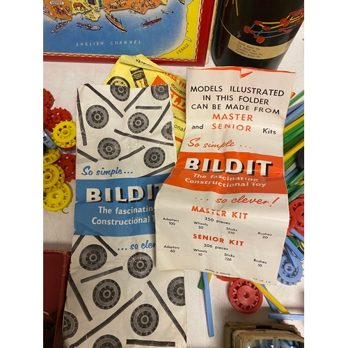 223 - Various Toys including, 2x Build it tubes, a Meccano set, Marbles, Mosiac Amusement puzzle game, Spi... 