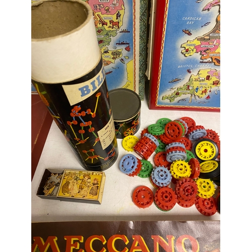 223 - Various Toys including, 2x Build it tubes, a Meccano set, Marbles, Mosiac Amusement puzzle game, Spi... 