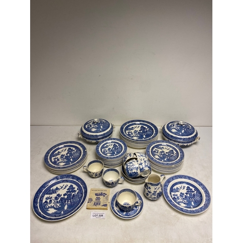 228 - Large collection of Wedgwood -The Blue Willow story with and assortment of Plates, saucers cups, jug... 