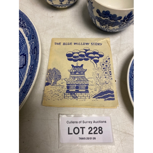 228 - Large collection of Wedgwood -The Blue Willow story with and assortment of Plates, saucers cups, jug... 