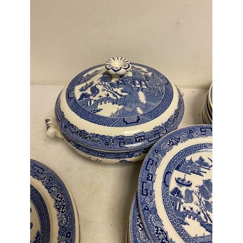 228 - Large collection of Wedgwood -The Blue Willow story with and assortment of Plates, saucers cups, jug... 