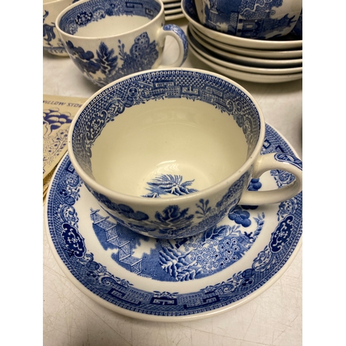 228 - Large collection of Wedgwood -The Blue Willow story with and assortment of Plates, saucers cups, jug... 