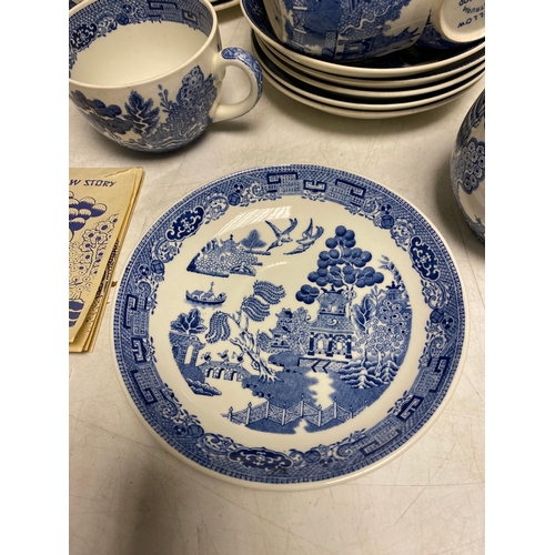 228 - Large collection of Wedgwood -The Blue Willow story with and assortment of Plates, saucers cups, jug... 