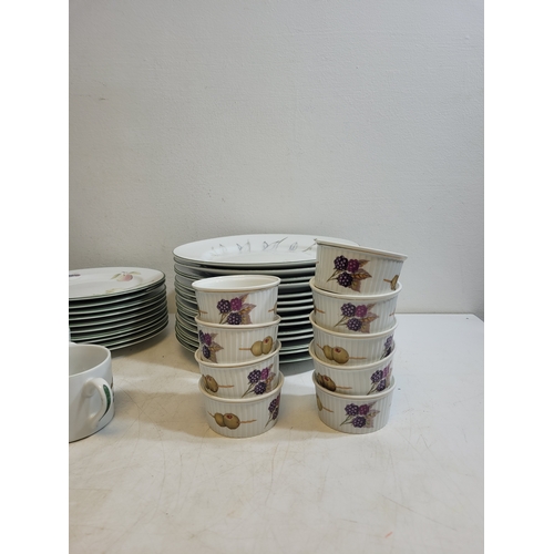 247 - Royal Worcester Evesham Plates, cups, saucers, Ramekin dishes, and tea pot