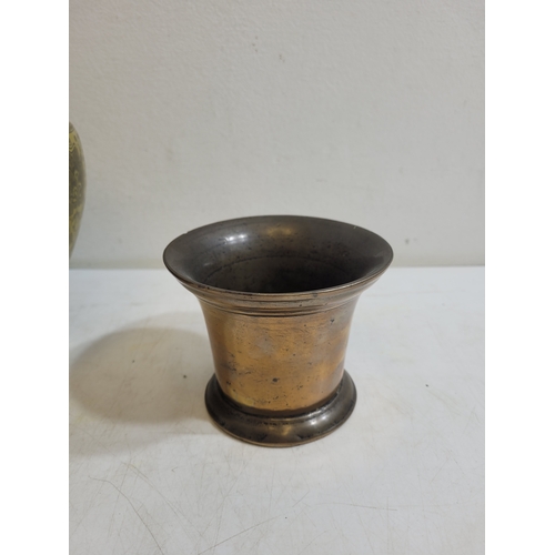 248 - Antique Brass planter and a pair of bronze mortars