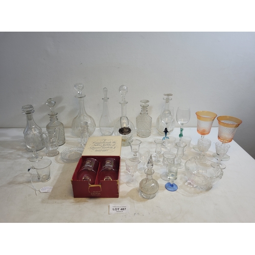 471 - collection of crystal and glass including sterling silver decanter label and a early 19th century ha... 