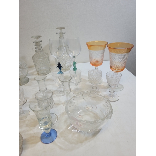 471 - collection of crystal and glass including sterling silver decanter label and a early 19th century ha... 