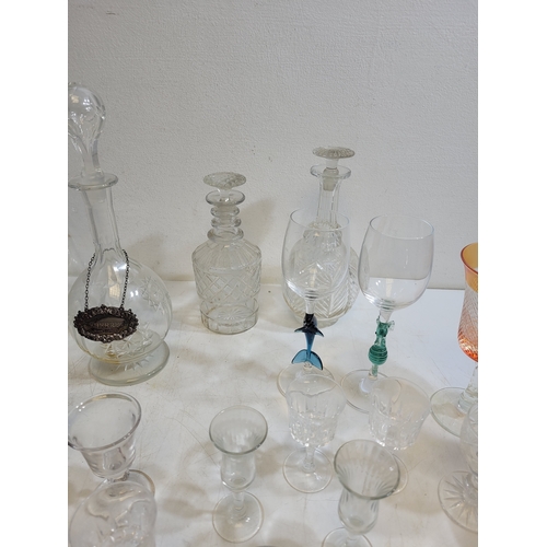 471 - collection of crystal and glass including sterling silver decanter label and a early 19th century ha... 