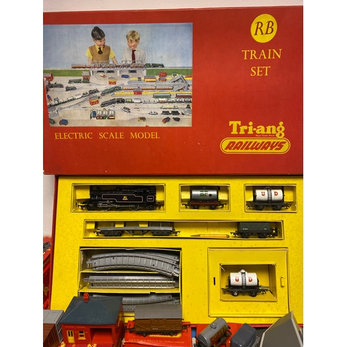 229 - Large collection of boxed Tri-ang Railways including RB Train Set, tracks, terrain, building and car... 