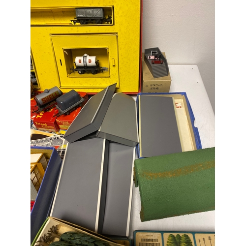 229 - Large collection of boxed Tri-ang Railways including RB Train Set, tracks, terrain, building and car... 