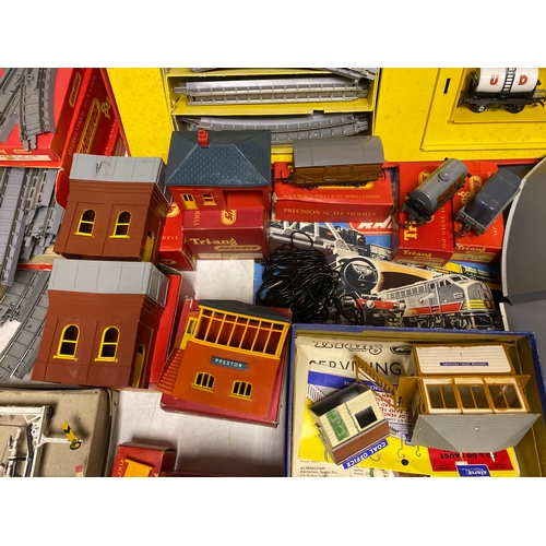 229 - Large collection of boxed Tri-ang Railways including RB Train Set, tracks, terrain, building and car... 