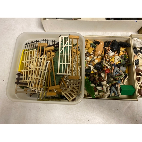 280 - Assortment of vintage farm figures, animals and fencing as well as Boxed Airfix HO &OO Gauge Tracksi... 