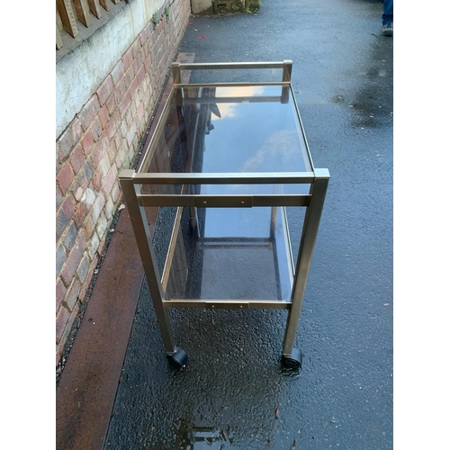 628 - 2 tier glass and chrome vintage trolley