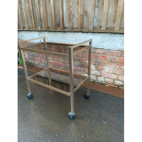 628 - 2 tier glass and chrome vintage trolley
