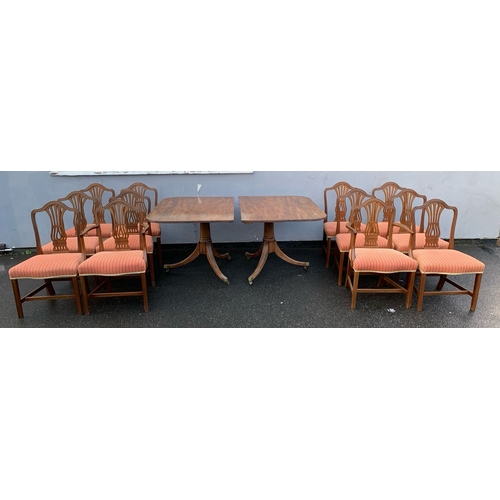629 - Very good quality Georgian style extendable mahogany dining table and twelve Georgian Hepplewhite st... 