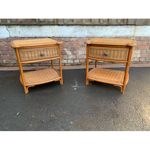 638 - Pair of Vintage cane and rattan bedside tables