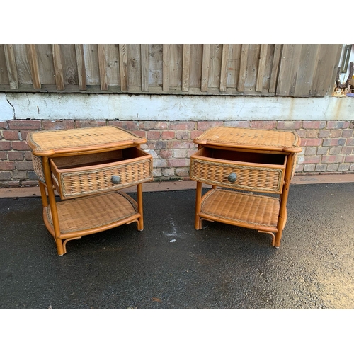 638 - Pair of Vintage cane and rattan bedside tables