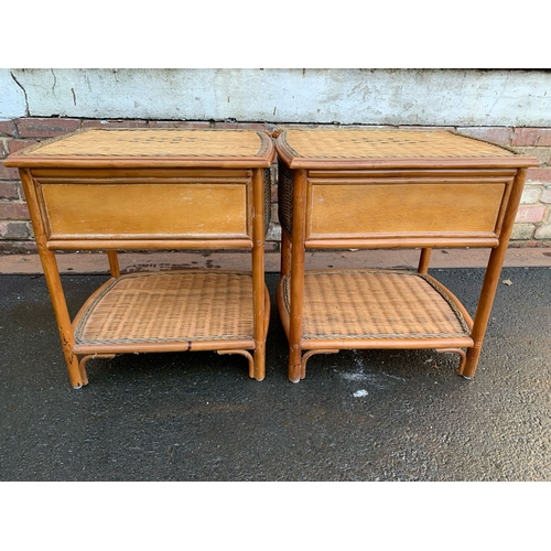 638 - Pair of Vintage cane and rattan bedside tables