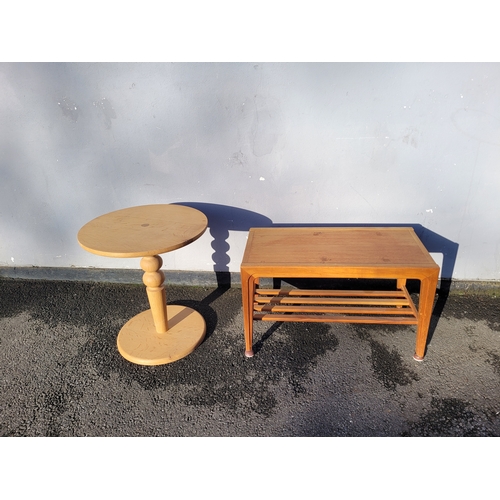650 - Teak coffee Table and oak pedestal table
