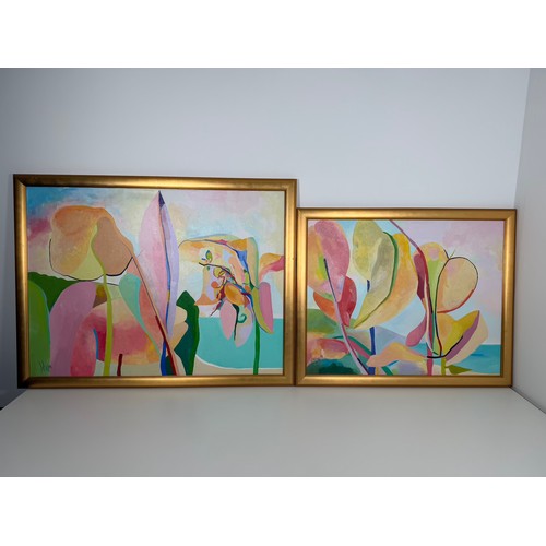 6 - Two original oil on canvas artworks by VON 'Leaves of Time' &' New Season' in gilt frames signed by ... 