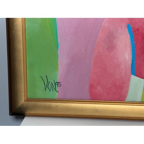 6 - Two original oil on canvas artworks by VON 'Leaves of Time' &' New Season' in gilt frames signed by ... 