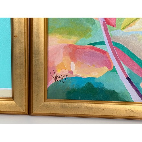 6 - Two original oil on canvas artworks by VON 'Leaves of Time' &' New Season' in gilt frames signed by ... 