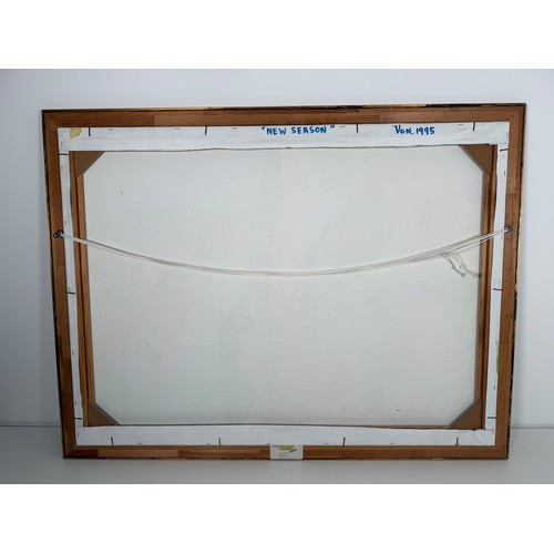 6 - Two original oil on canvas artworks by VON 'Leaves of Time' &' New Season' in gilt frames signed by ... 