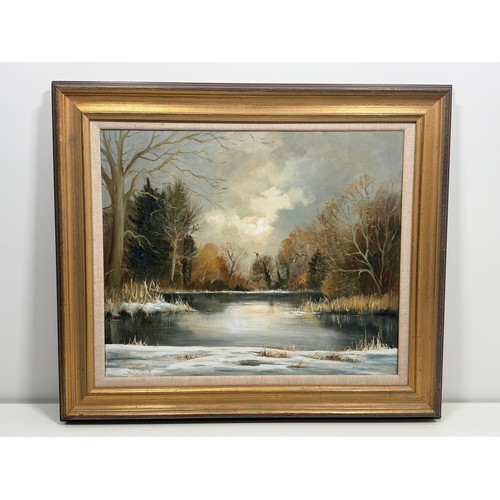 17 - Original Shirley Carnt 'Winters Day Kelling' Oil on Canvas signed bottom left c1985 (Framed 31