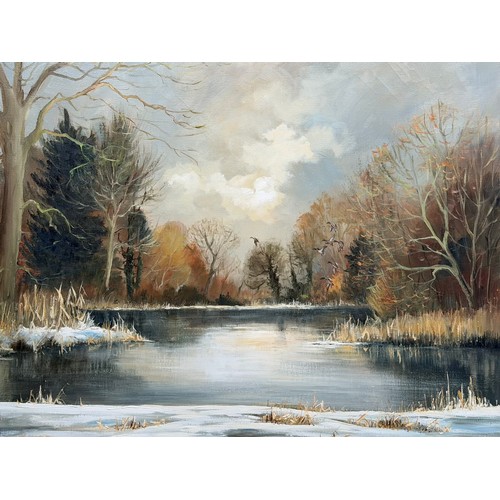 17 - Original Shirley Carnt 'Winters Day Kelling' Oil on Canvas signed bottom left c1985 (Framed 31