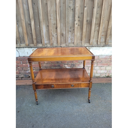 390 - Vintage Yew serving tray wheeled trolly made by E G Hudson.