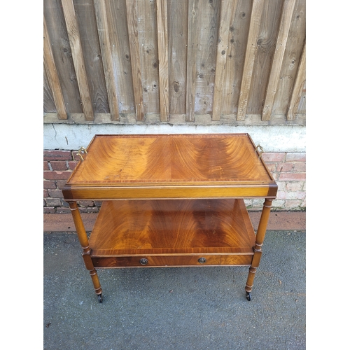 390 - Vintage Yew serving tray wheeled trolly made by E G Hudson.