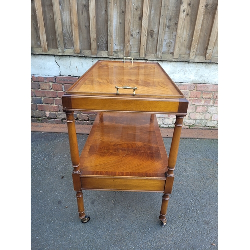 390 - Vintage Yew serving tray wheeled trolly made by E G Hudson.