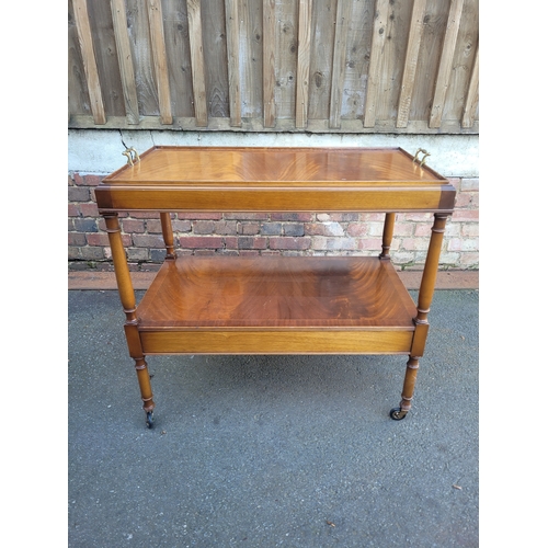 390 - Vintage Yew serving tray wheeled trolly made by E G Hudson.