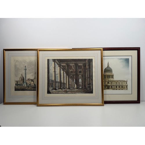 27 - Three framed architectural aquatint etchings framed  includes St Pauls Cathedral signed by artist (F... 