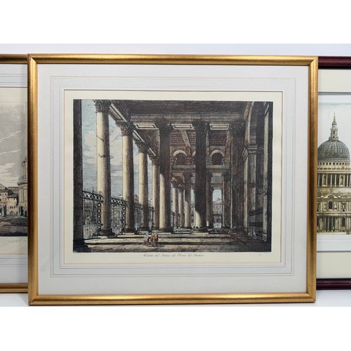 27 - Three framed architectural aquatint etchings framed  includes St Pauls Cathedral signed by artist (F... 
