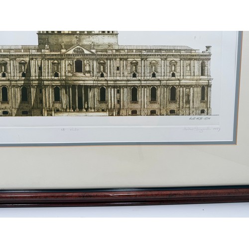 27 - Three framed architectural aquatint etchings framed  includes St Pauls Cathedral signed by artist (F... 