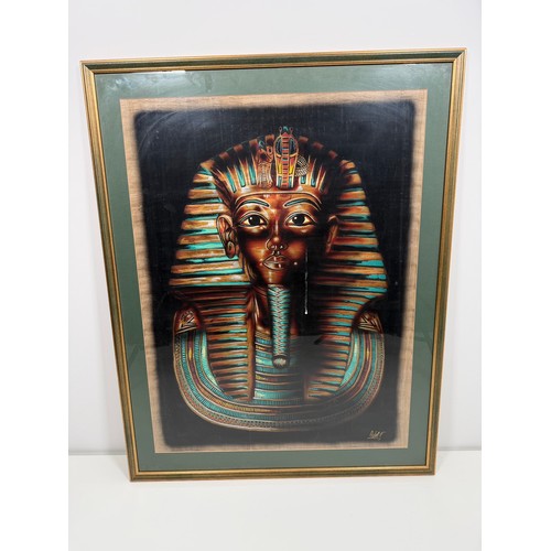 29 - Original artwork of the Mask of Tutankhamun Egyptian Papyrus Painting by Adel. F (Framed 72cm x 91cm... 