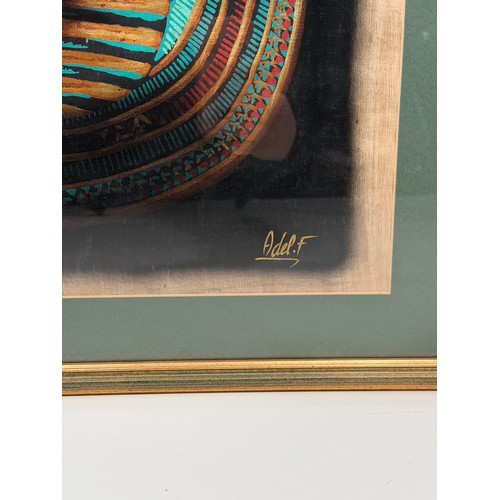 29 - Original artwork of the Mask of Tutankhamun Egyptian Papyrus Painting by Adel. F (Framed 72cm x 91cm... 