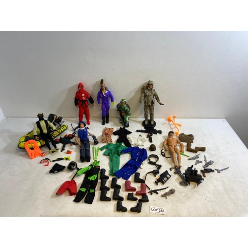 288 - Collection of action man figures and accessories Including G.I joe, Ninja Warrior, Street Combat, Dr... 